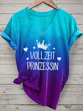 Bedrucktes T-Shirt mit V-Ausschnitt für Damen Vollzeit Prinzessin